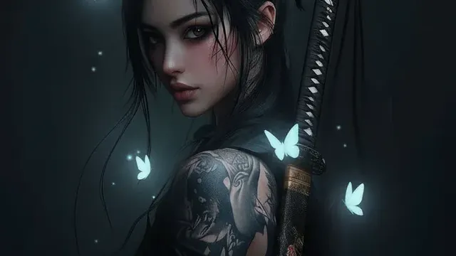 Neon Butterfly Witch 4K AI Wallpaper