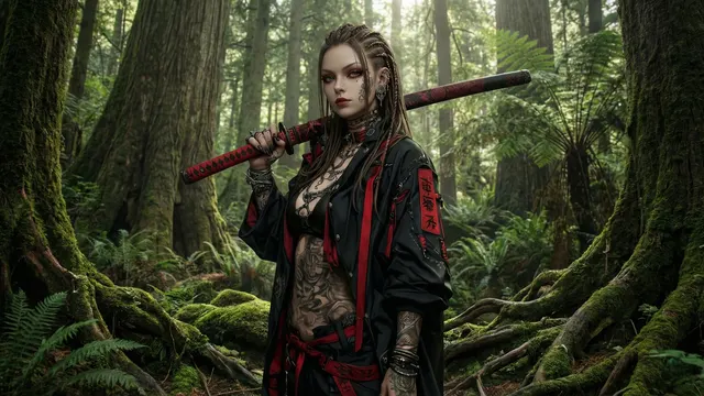 Forest Shadow Ronin 4K AI Wallpaper
