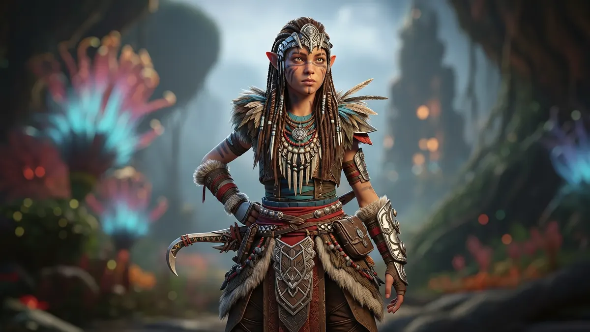 Wildroot Huntress – Tribal Fantasy Warrior 4K 4K Wallpaper