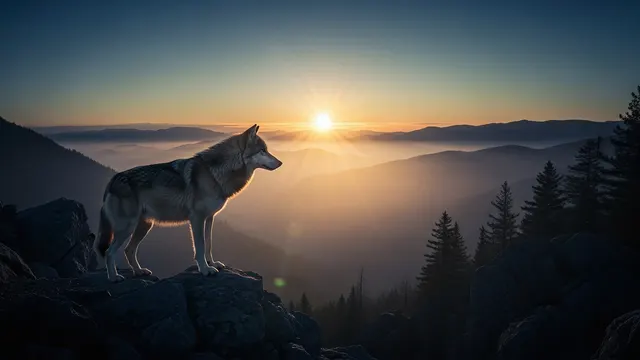 Wolf at Sunrise 4K 4K AI Wallpaper
