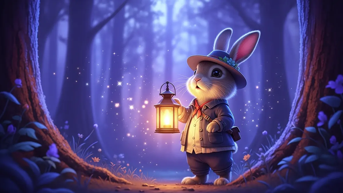 Forest Rabbit with Lantern 4K 4K Wallpaper