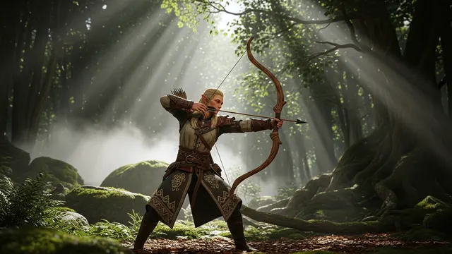 Elven Archer in Sunlight 4K 4K AI Wallpaper