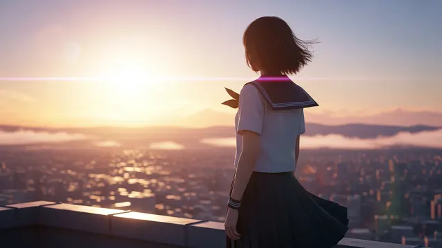 Anime Girl Sunset Horizon 4K 4K AI Wallpaper