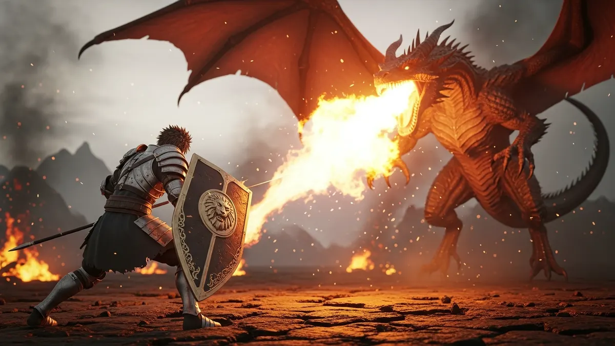 Knight vs Fire Drake 4K 4K Wallpaper