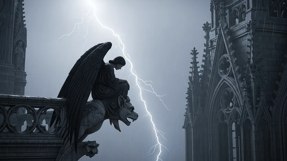 Gargoyle over Gothic Cathedral 4K 4K Wallpaper