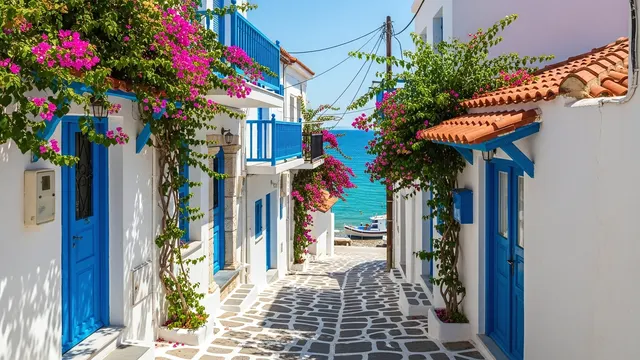 Mediterranean Street 4K 4K AI Wallpaper