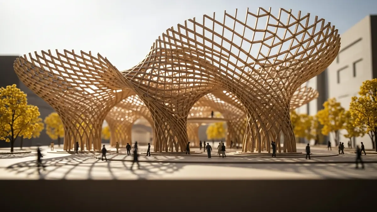 Parametric Wooden Pavilion 4K 4K Wallpaper