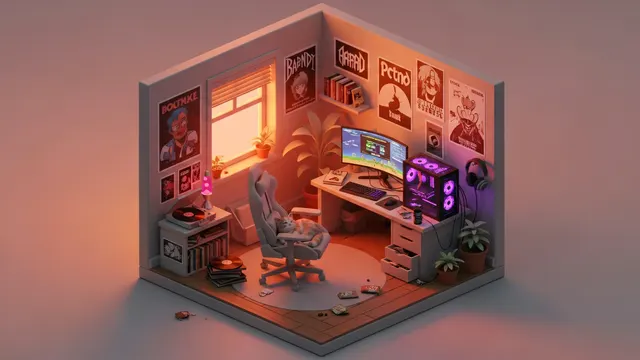 Red Themed Mini Room 4K 4K AI Wallpaper