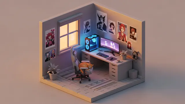 Gaming Room Isometric Design 4K 4K AI Wallpaper
