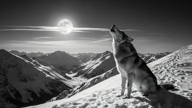 Howling Wolf on Snowy Mountain 4K 4K AI Wallpaper