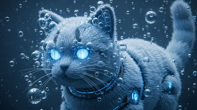 Ice Cat Sculpture 4K 4K AI Wallpaper