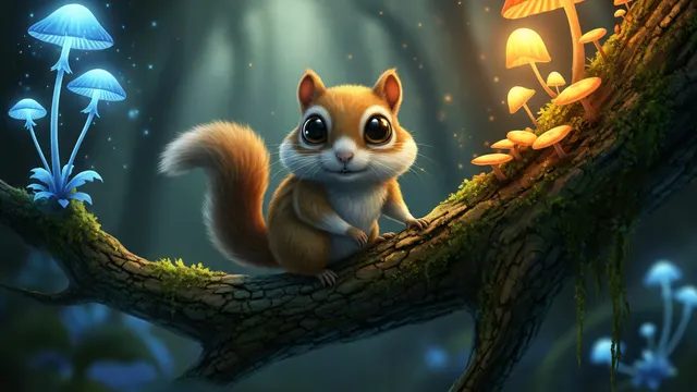 Squirrel Sitting on Branch 4K 4K AI Wallpaper