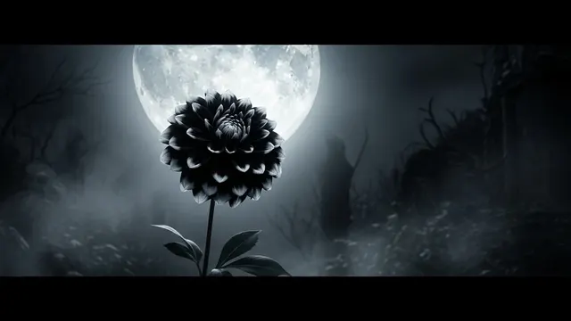 Black Flower Under Gothic Full Moon 4K 4K AI Wallpaper