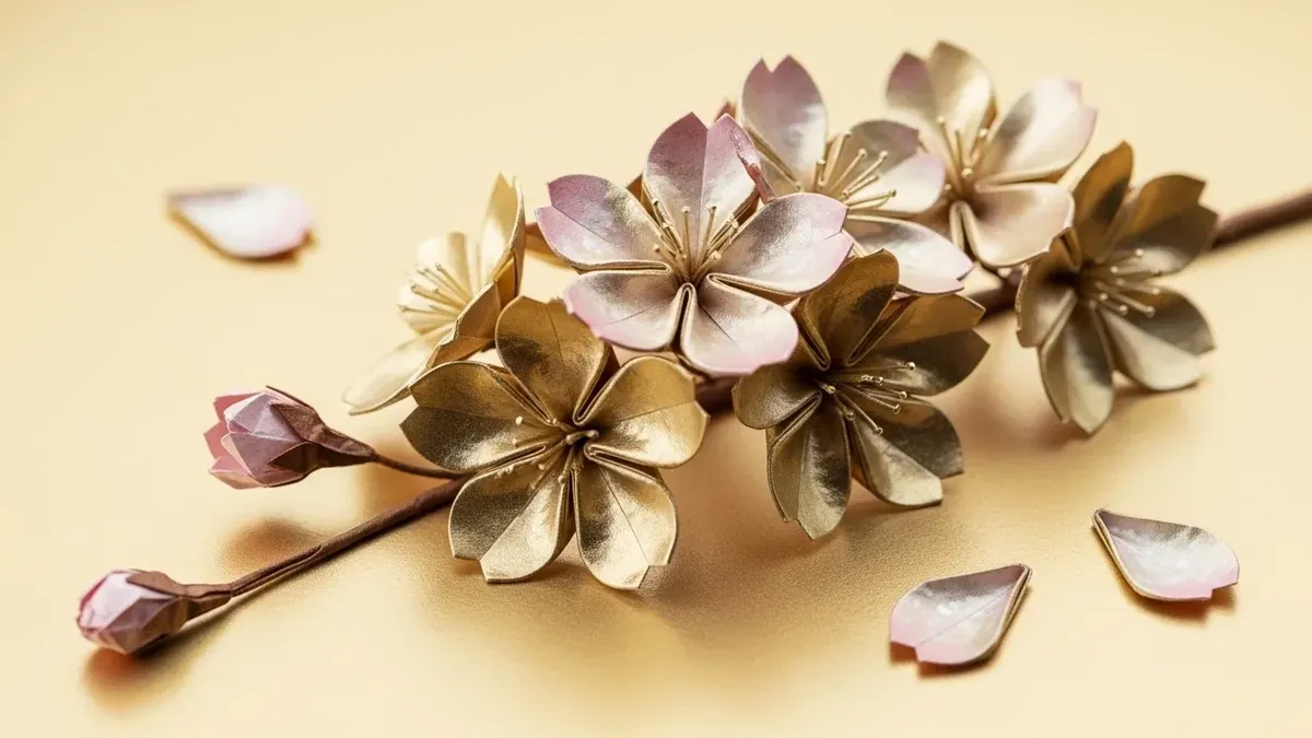 Golden Leaf Handmade Origami Flowers 4K 4K Wallpaper