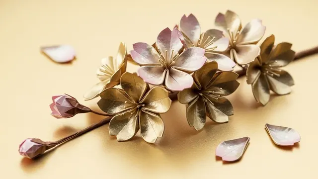 Golden Leaf Handmade Origami Flowers 4K 4K AI Wallpaper