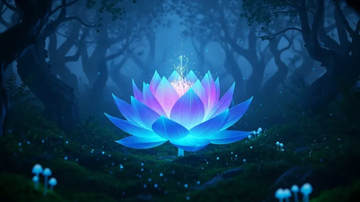 Glowing Neon Lotus in Mystic Forest 4K 4K Wallpaper