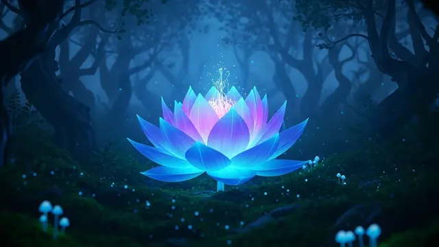 Glowing Neon Lotus in Mystic Forest 4K 4K AI Wallpaper