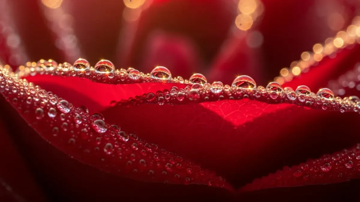Macro Shot Red Rose Petals with Dew Drops 4K 4K Wallpaper