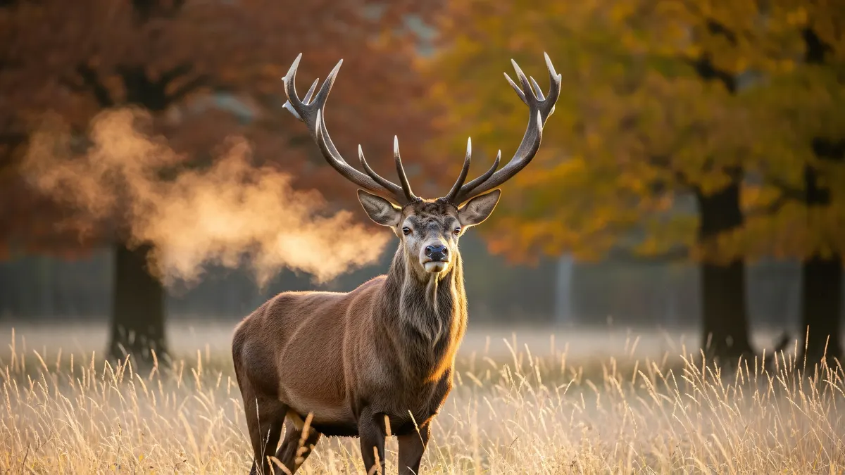 Majestic Stag in Autumn Mist 4K 4K Wallpaper