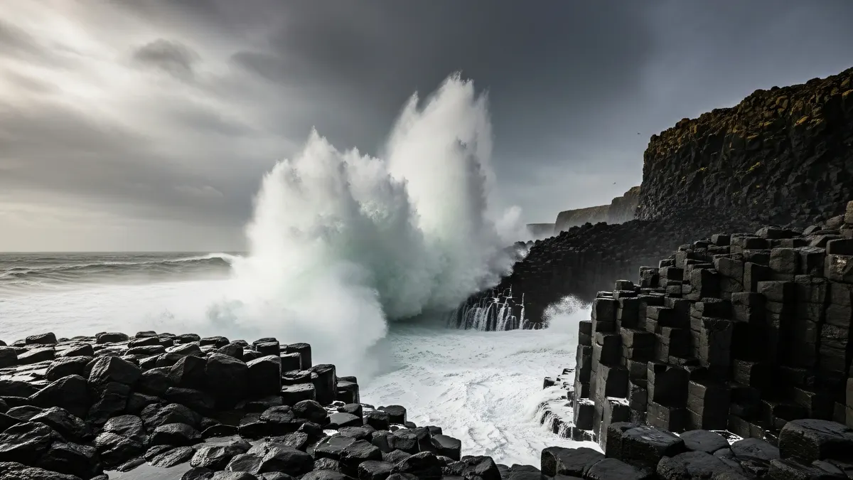 Ocean Waves and Basalt Columns 4K 4K Wallpaper