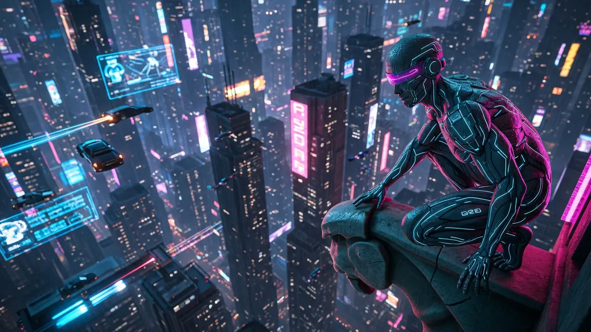 Cyberpunk City Watcher 4k 4K Wallpaper