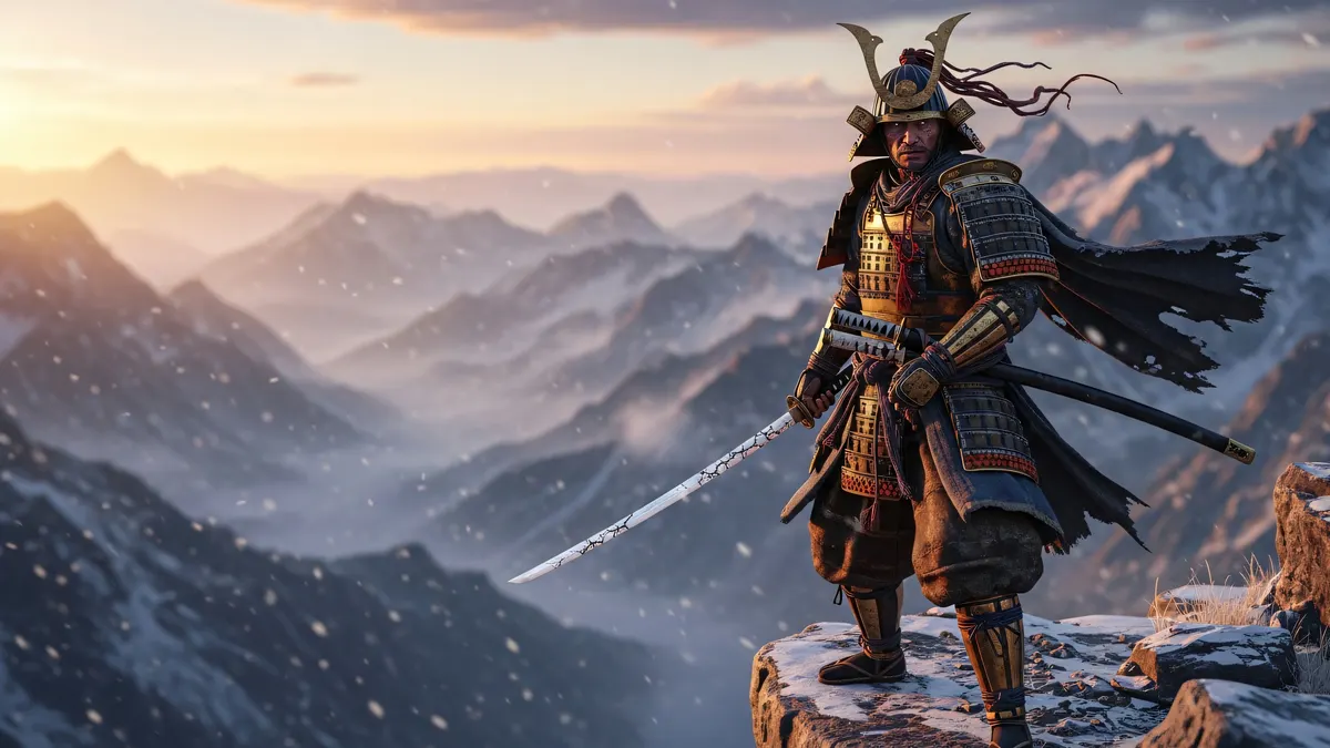 Snowy Peak Samurai 4k 4K Wallpaper