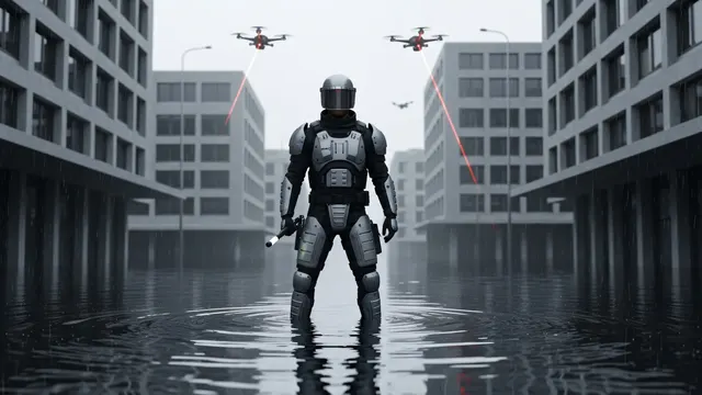 Urban Rain Soldier 4k 4K AI Wallpaper