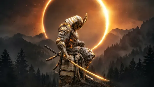 Eclipse Samurai 4K 4K AI Wallpaper