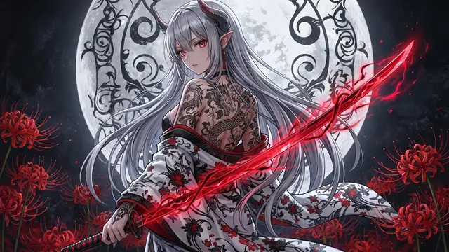 Moonlight Blood Blade 4K 4K AI Wallpaper