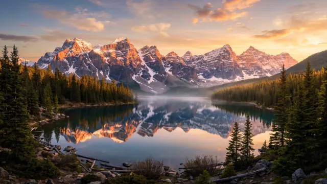 Alpine Lake Snowy Peaks 4K 4K AI Wallpaper