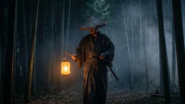 Bamboo Forest Shadow Ronin 4K 4K AI Wallpaper