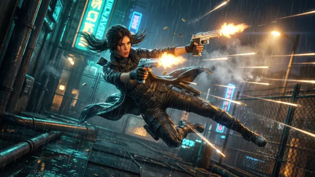 Dual Pistol Shadow Assassin 4K 4K AI Wallpaper