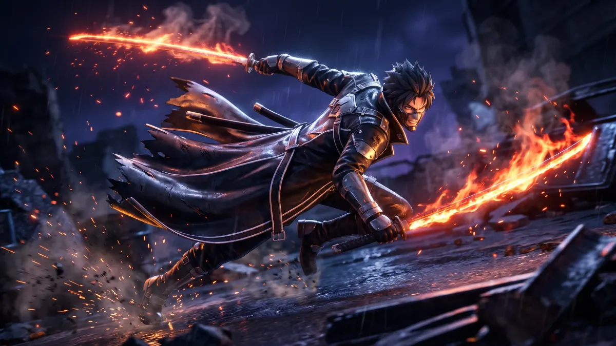 Fiery Dual Katana Swordsman 4K 4K Wallpaper