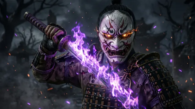 Flaming Blade Master Samurai 4K 4K AI Wallpaper