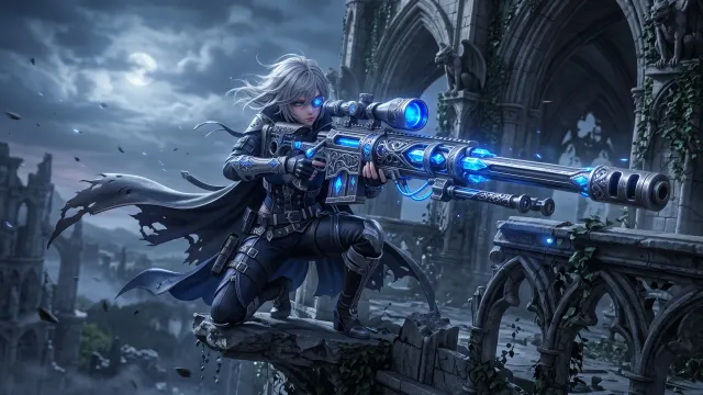 Gothic Sniper Maiden 4K 4K AI Wallpaper