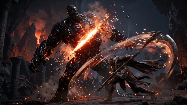 Obsidian Golem Slayer 4K 4K AI Wallpaper
