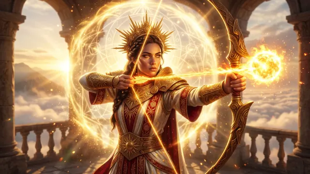 Sun Priestess Radiant Archer 4K 4K AI Wallpaper