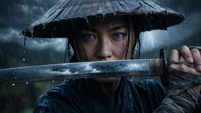 Thunderstorm Katana Maiden 4K 4K AI Wallpaper