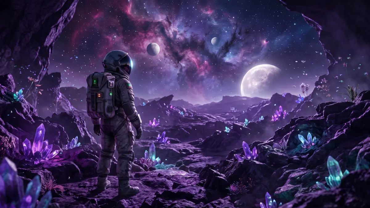 Two Moons Astronaut 4K 4K Wallpaper
