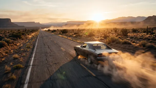 Vintage Highway Muscle Car 4K 4K AI Wallpaper