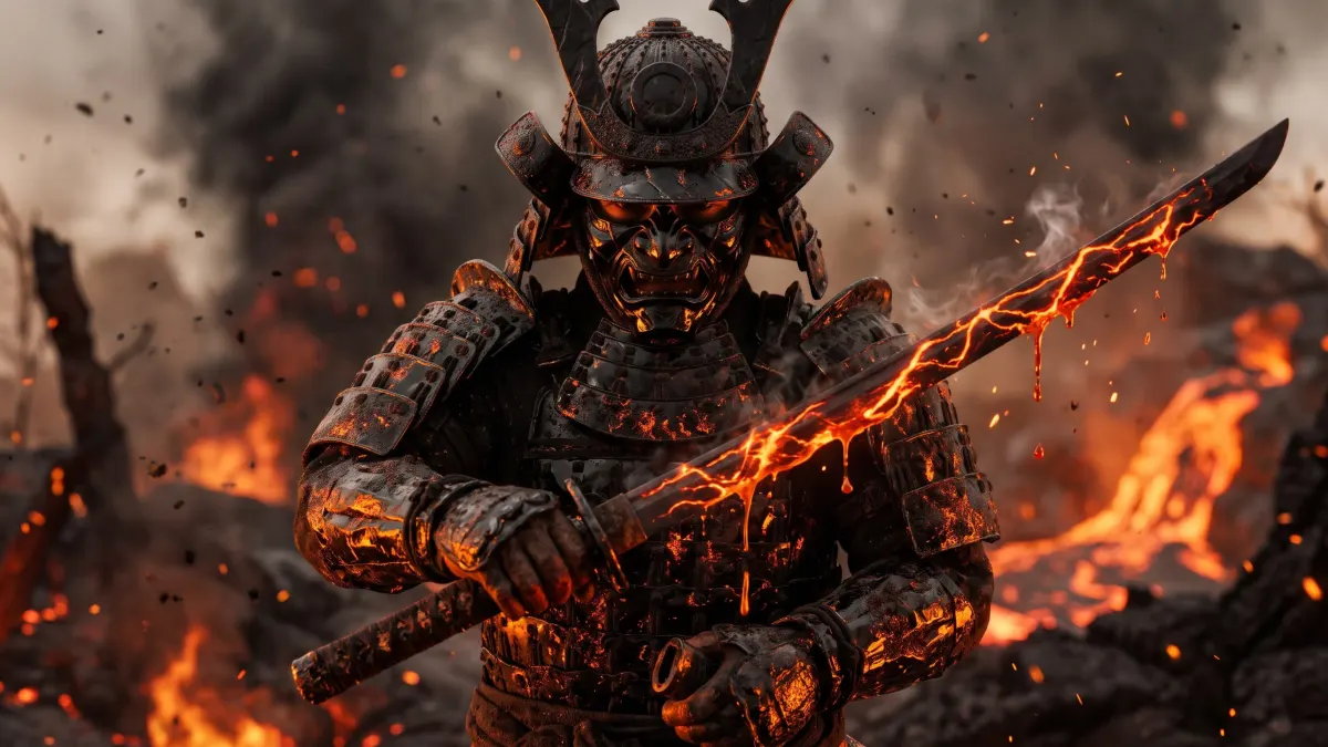 Volcanic Armor Samurai 4K 4K Wallpaper