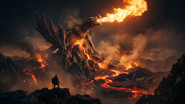 Volcano Dragon Firebreath 4K 4K AI Wallpaper