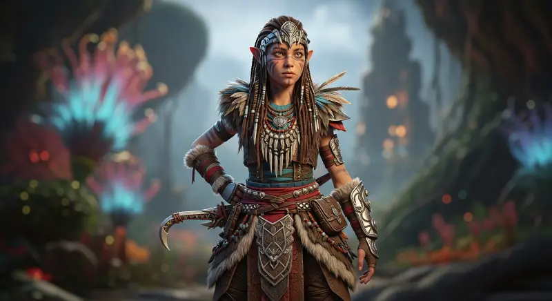 Wildroot Huntress – Tribal Fantasy Warrior 4K