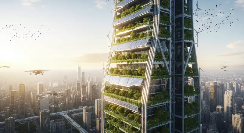 Vertical Green Skyscraper 4K