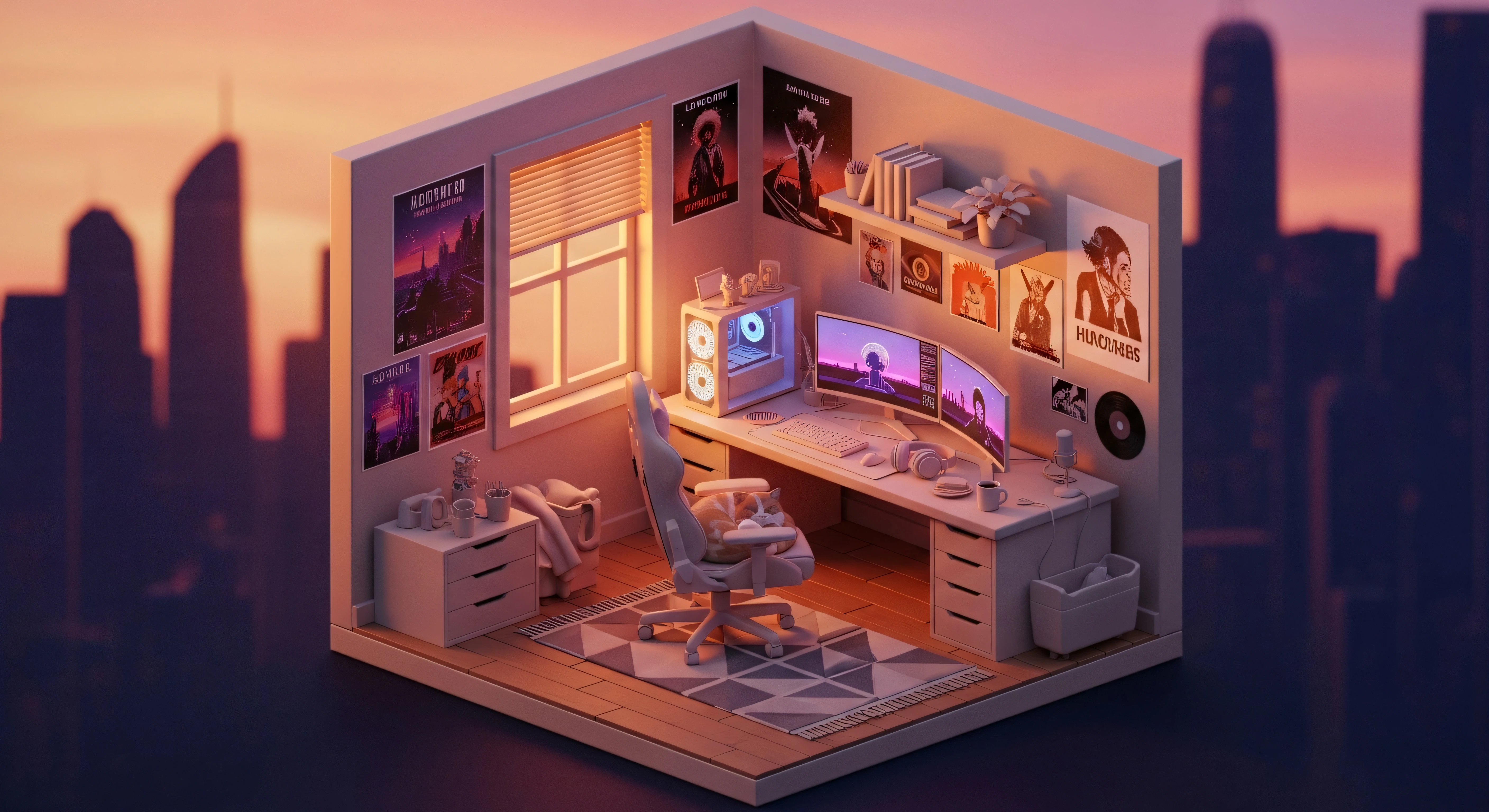 Office Themed Isometric Room 4K