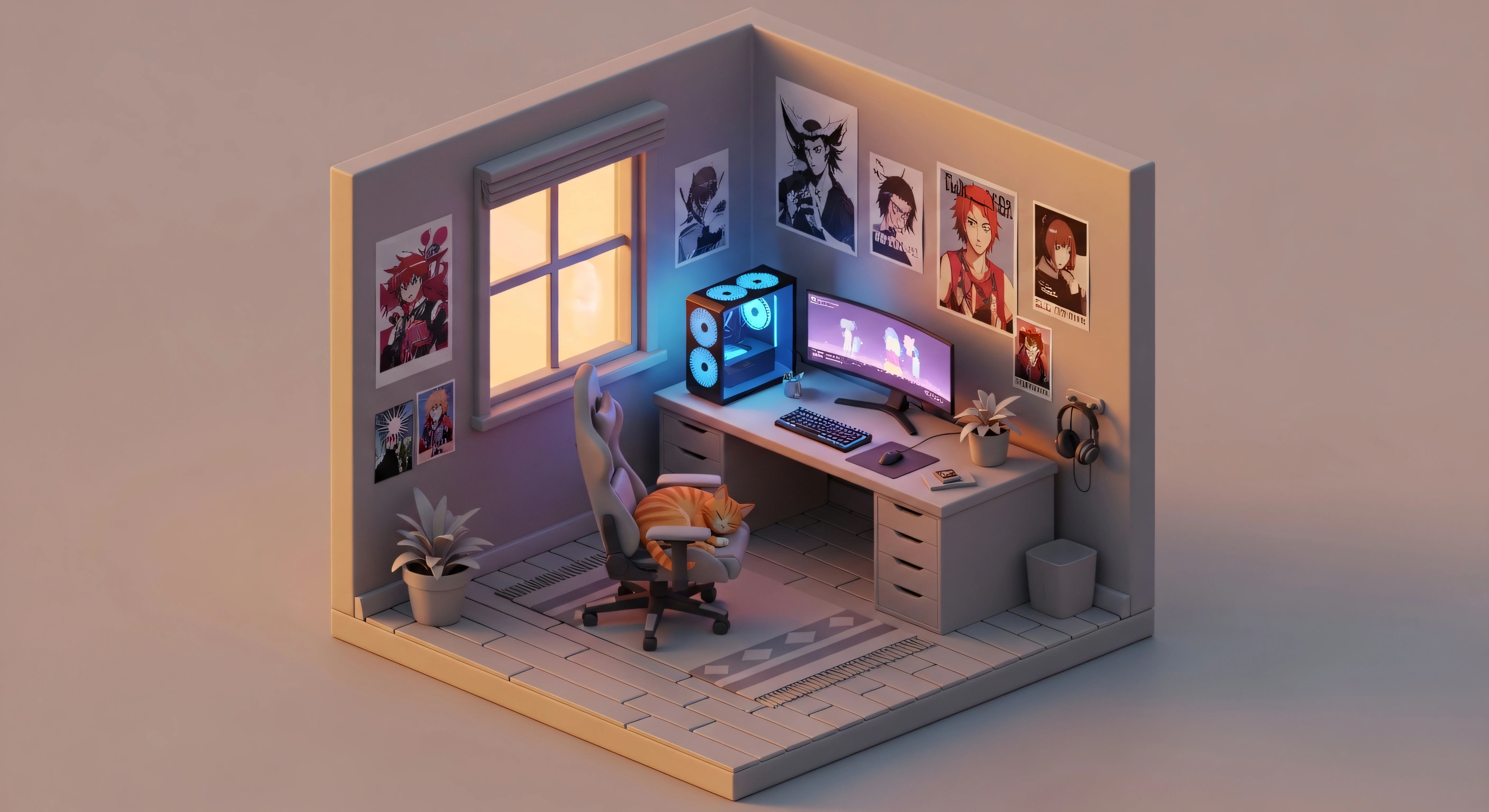 Gaming Room Isometric Design 4K