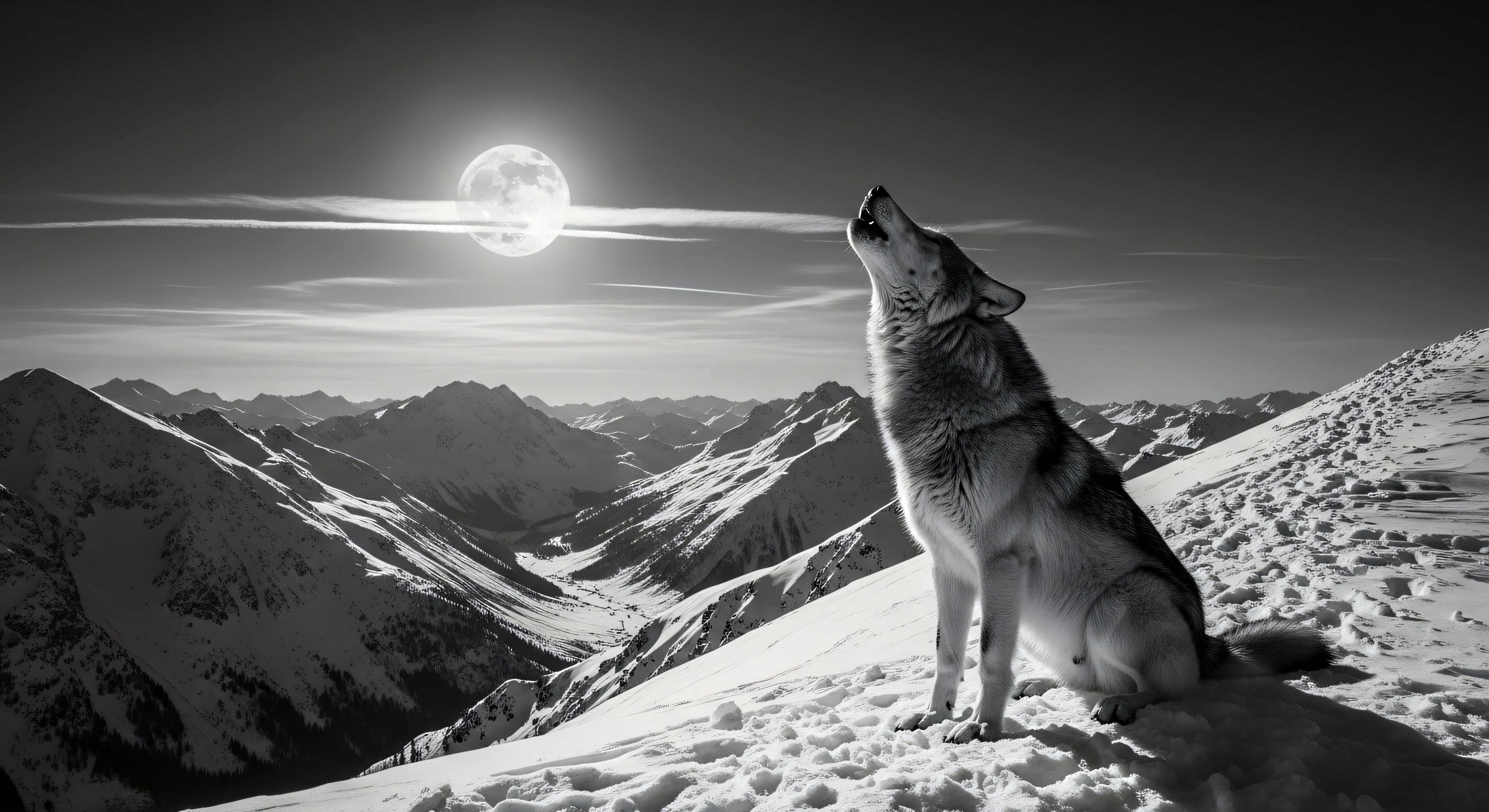 Howling Wolf on Snowy Mountain 4K