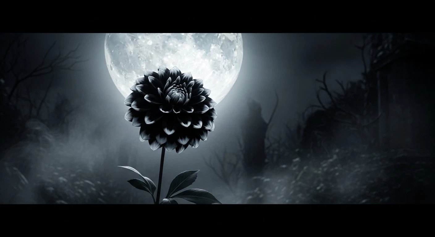 Black Flower Under Gothic Full Moon 4K