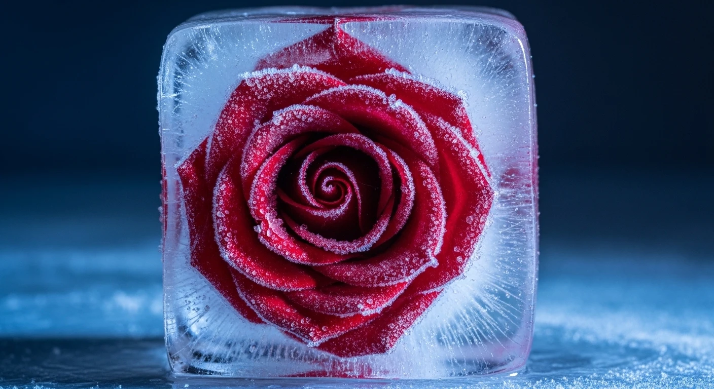Frozen Red Rose Inside Ice Cube 4K