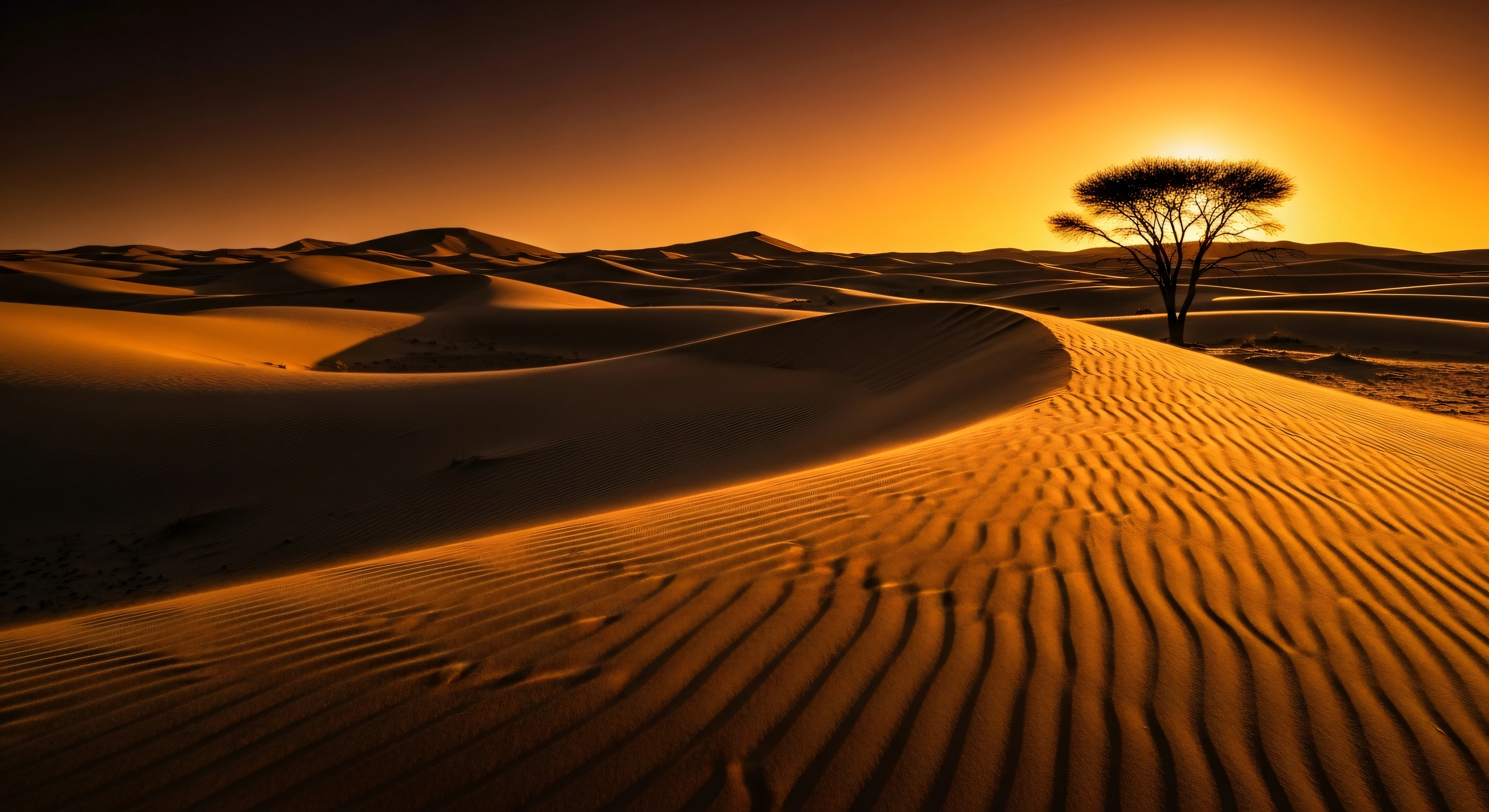Golden Desert Dunes with Lone Tree 4K